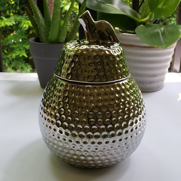 TORRE + TAGUS Helio Silver Hammered Pear Canister in Fine Ceramic Brand New - Picture 4 of 16